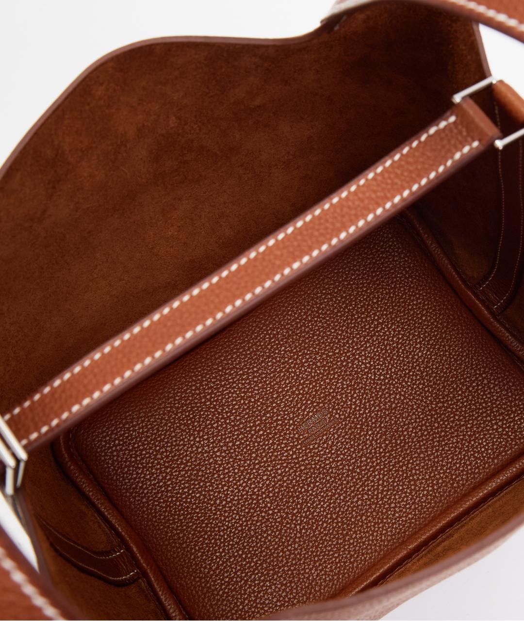 HERMES Коричневая кожаная сумка с короткими ручками, фото 6