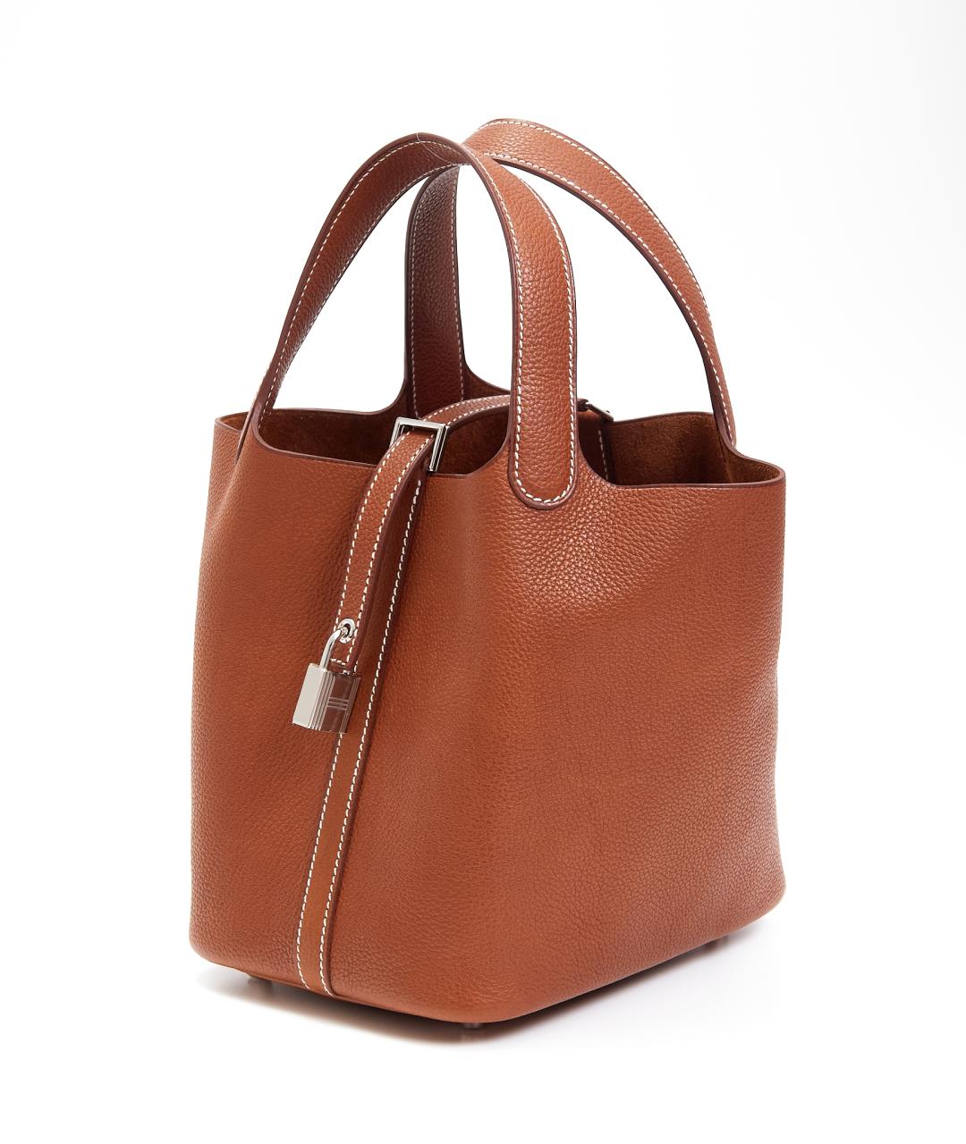 HERMES Коричневая кожаная сумка с короткими ручками, фото 3