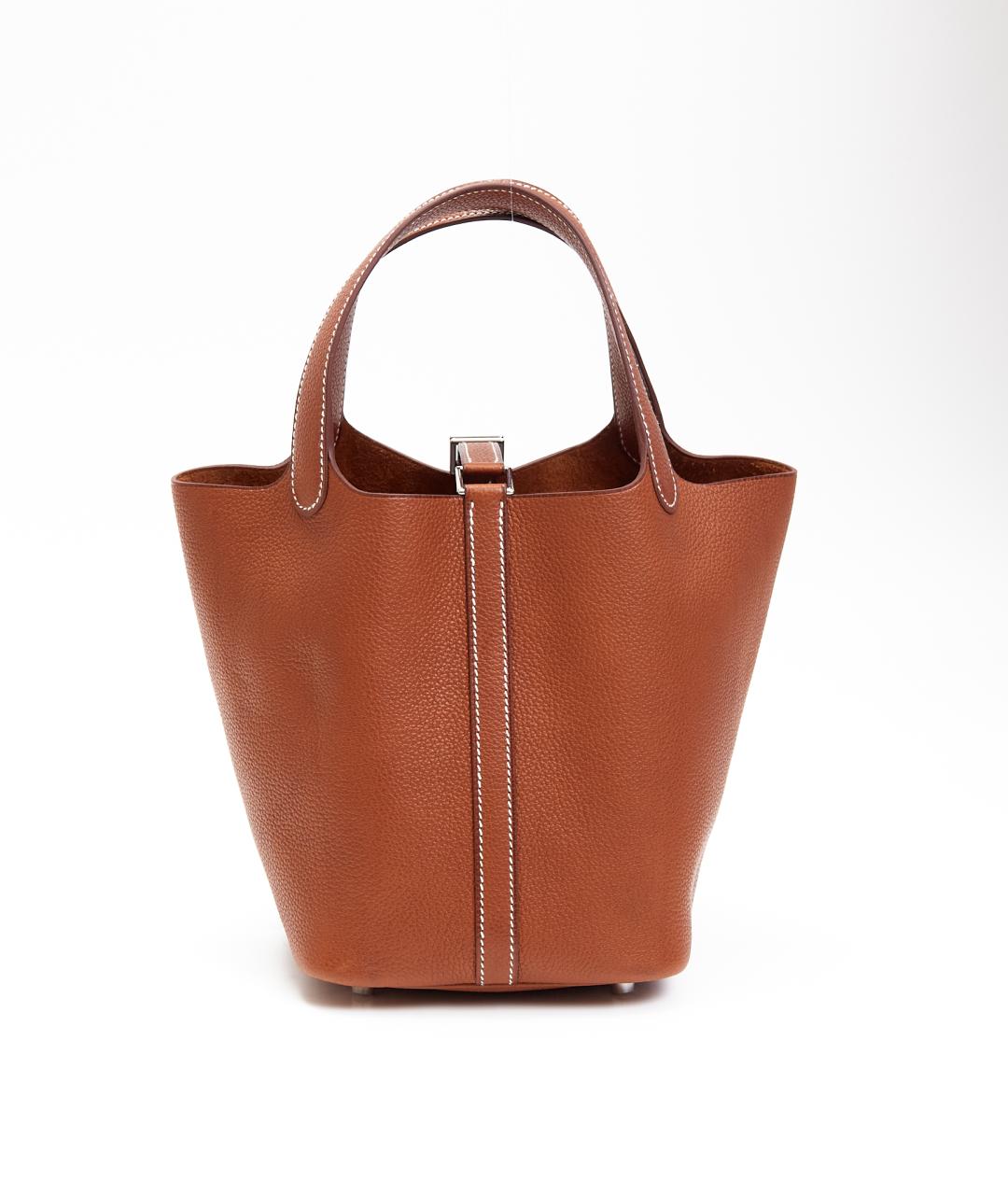 HERMES Коричневая кожаная сумка с короткими ручками, фото 2