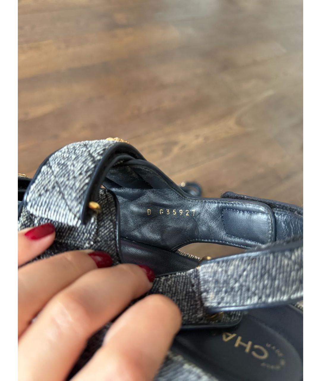 CHANEL Темно-синие текстильные сандалии, фото 6