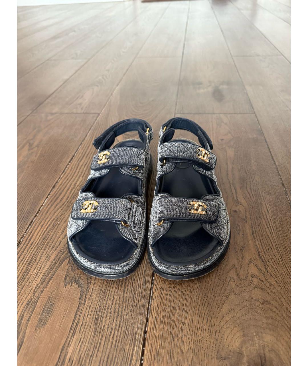 CHANEL Темно-синие текстильные сандалии, фото 2