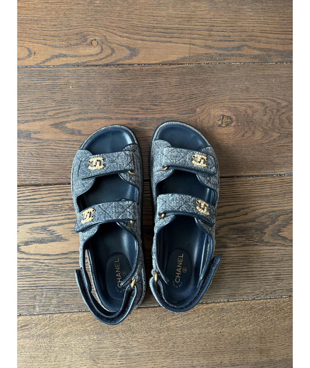 CHANEL Темно-синие текстильные сандалии, фото 3