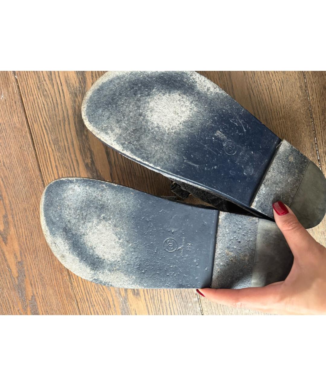 CHANEL Темно-синие текстильные сандалии, фото 5