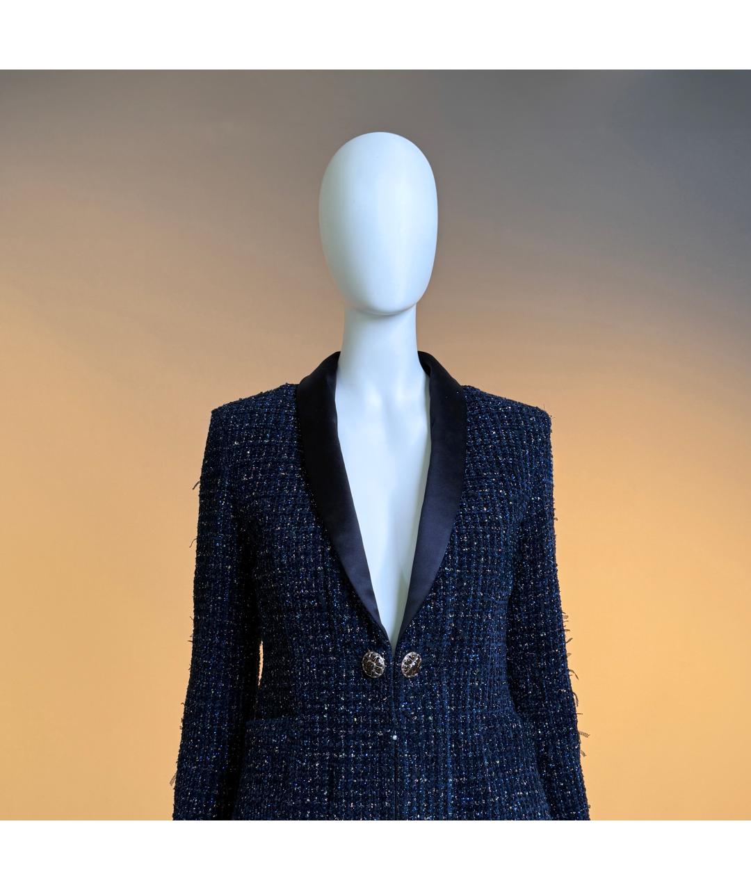 CHANEL Темно-синий твидовый жакет/пиджак, фото 4
