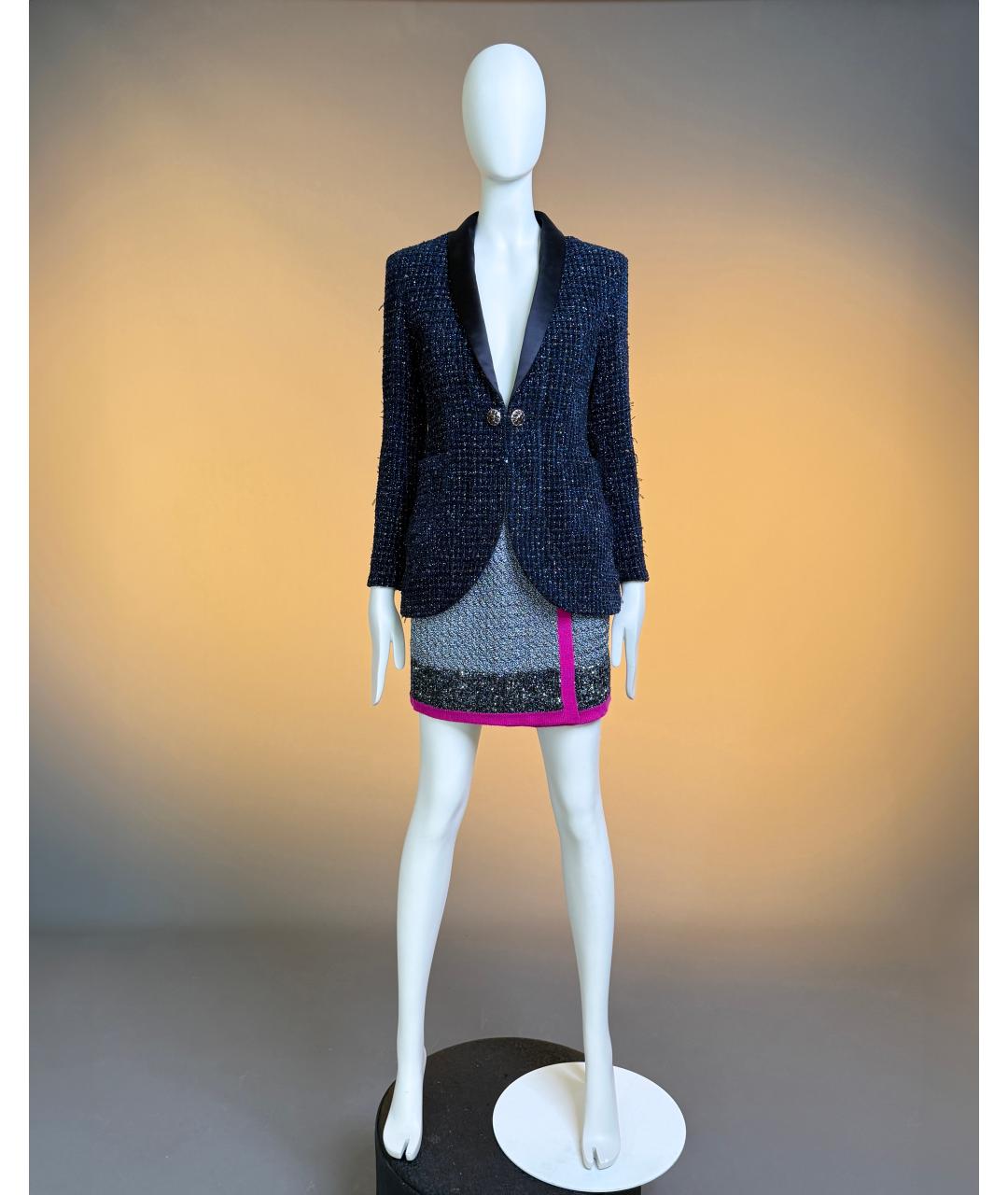 CHANEL Темно-синий твидовый жакет/пиджак, фото 3