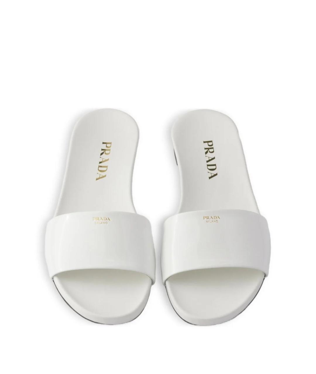 PRADA Белые шлепанцы из лакированной кожи, фото 5