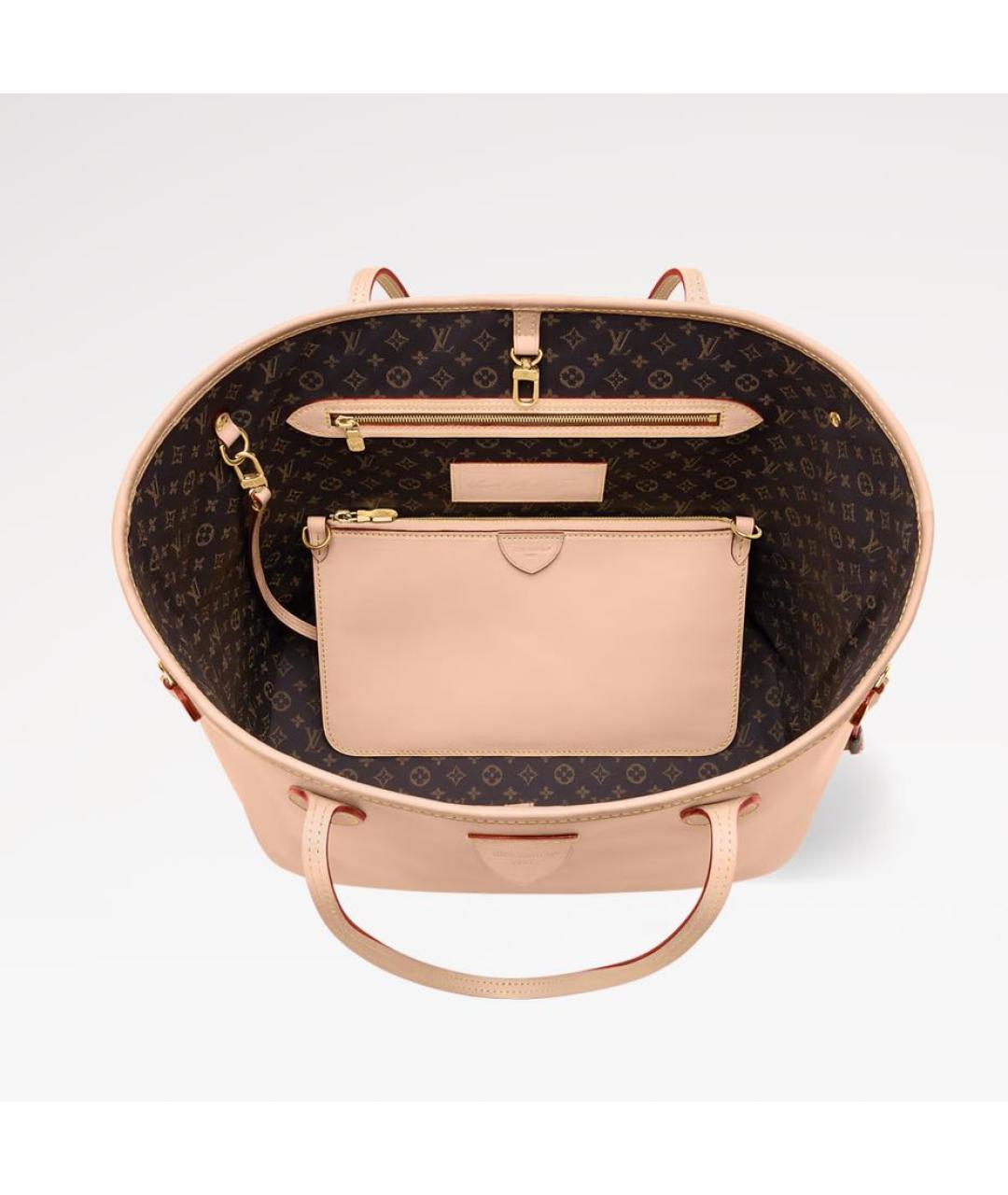 LOUIS VUITTON Бежевая кожаная сумка тоут, фото 3