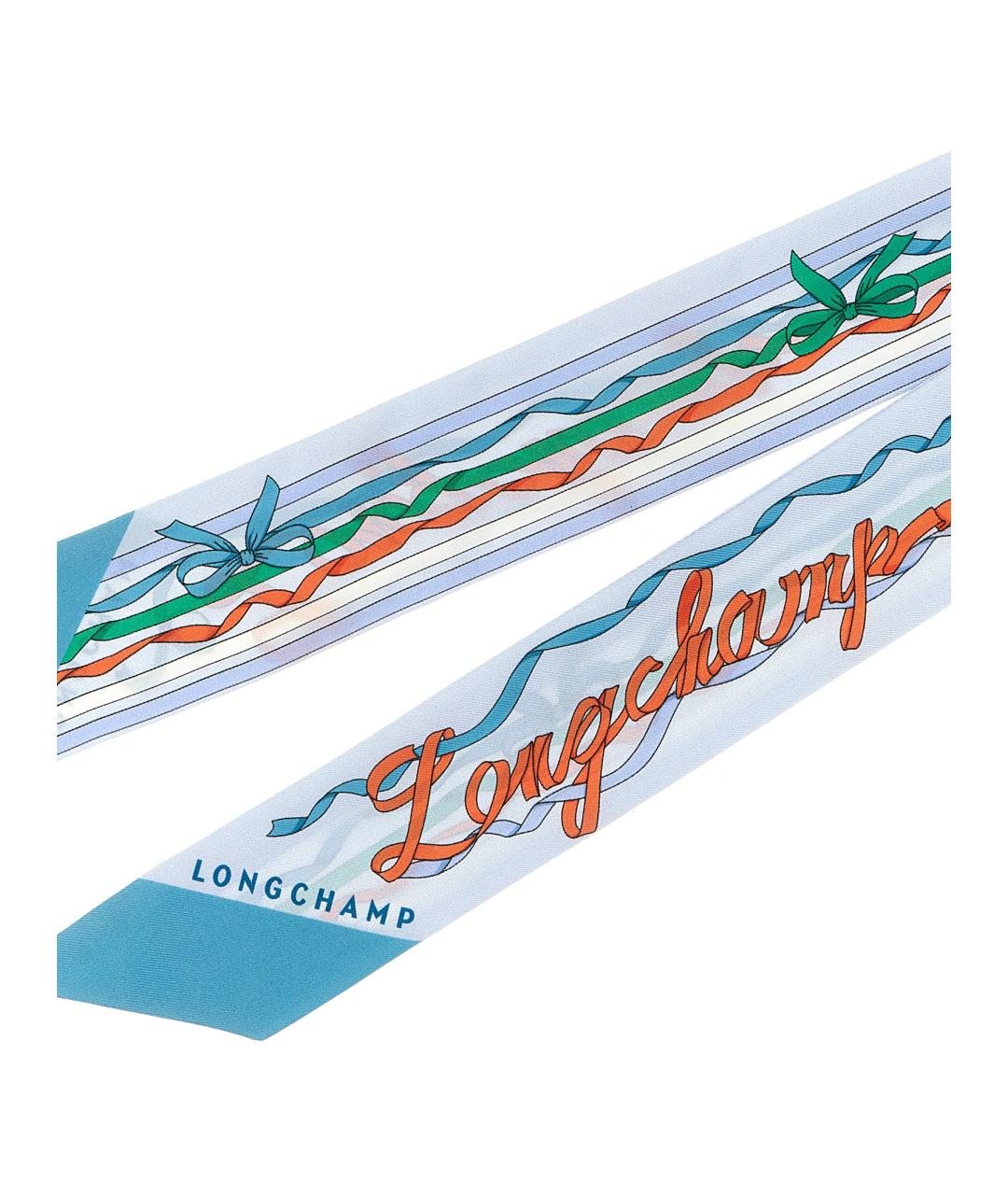 LONGCHAMP Голубой шелковый шарф, фото 3