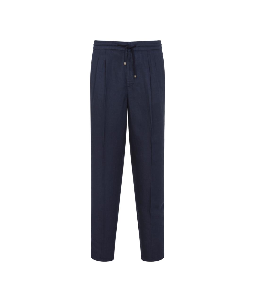 BRUNELLO CUCINELLI Синие льняные повседневные брюки, фото 1