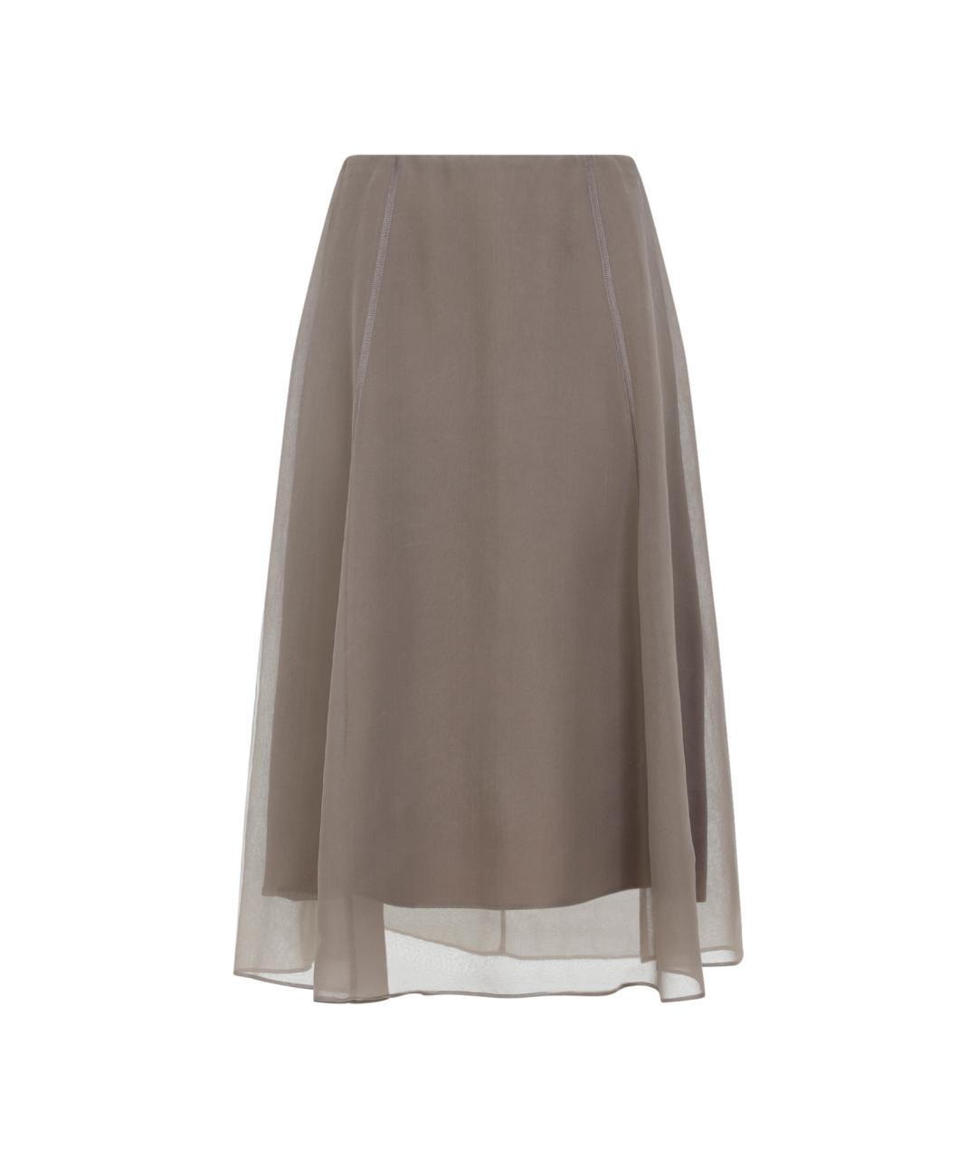 BRUNELLO CUCINELLI Коричневая шелковая юбка миди, фото 1