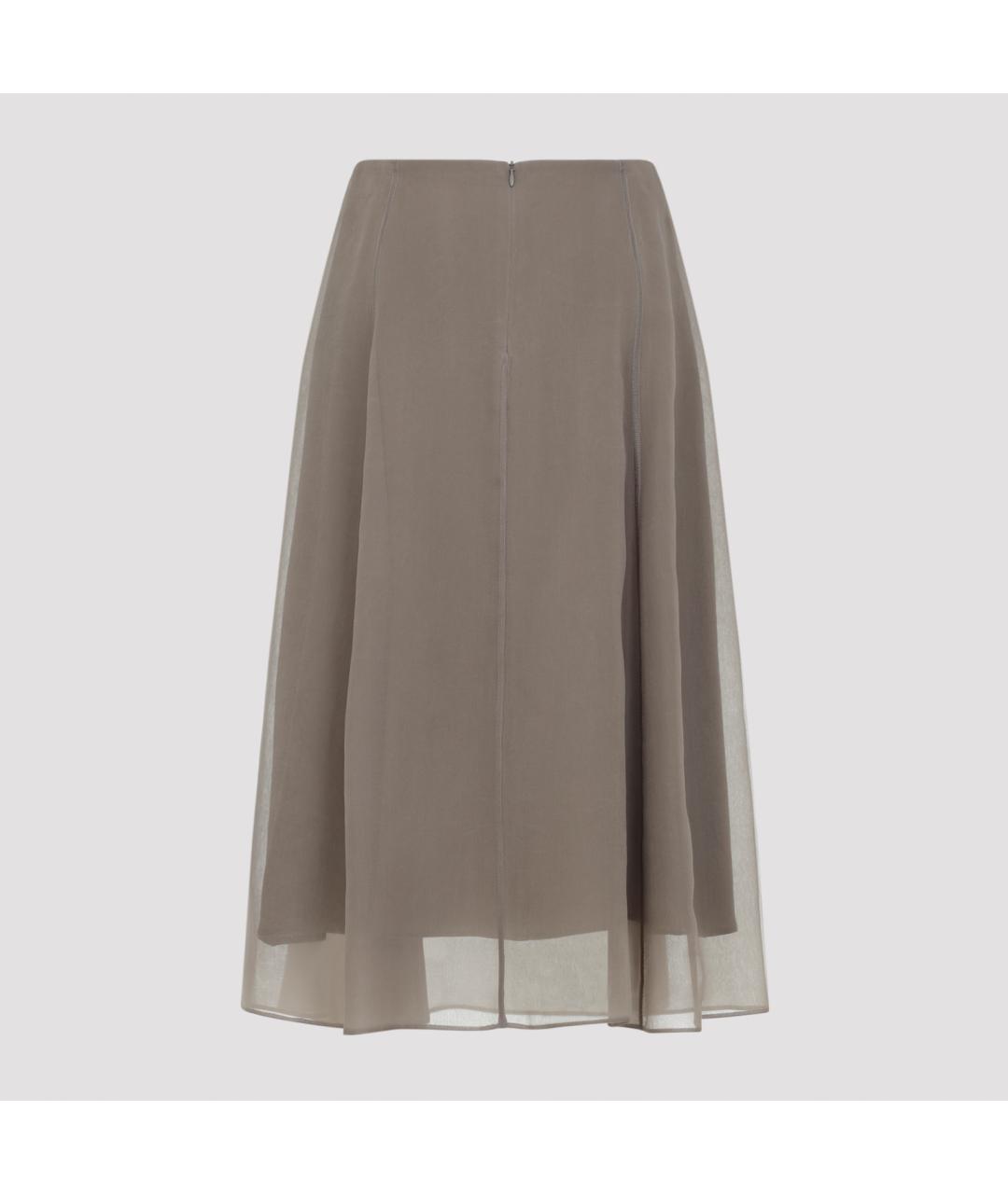 BRUNELLO CUCINELLI Коричневая шелковая юбка миди, фото 4