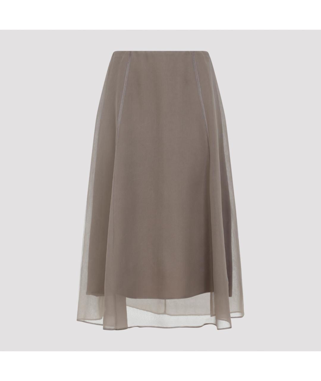 BRUNELLO CUCINELLI Коричневая шелковая юбка миди, фото 2