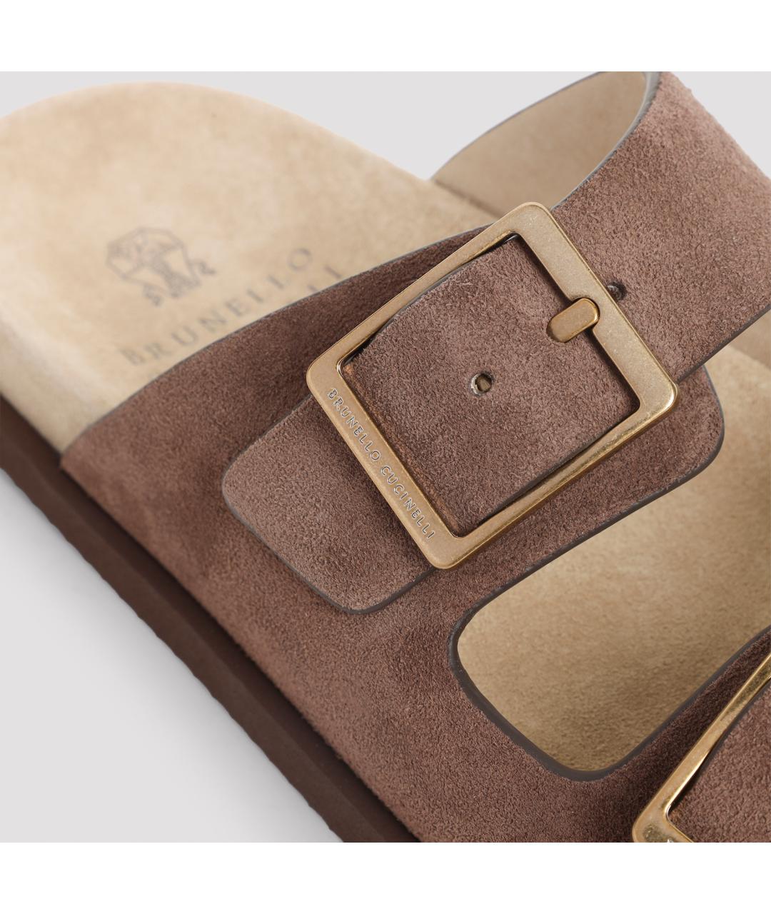 BRUNELLO CUCINELLI Коричневые замшевые шлепанцы, фото 6