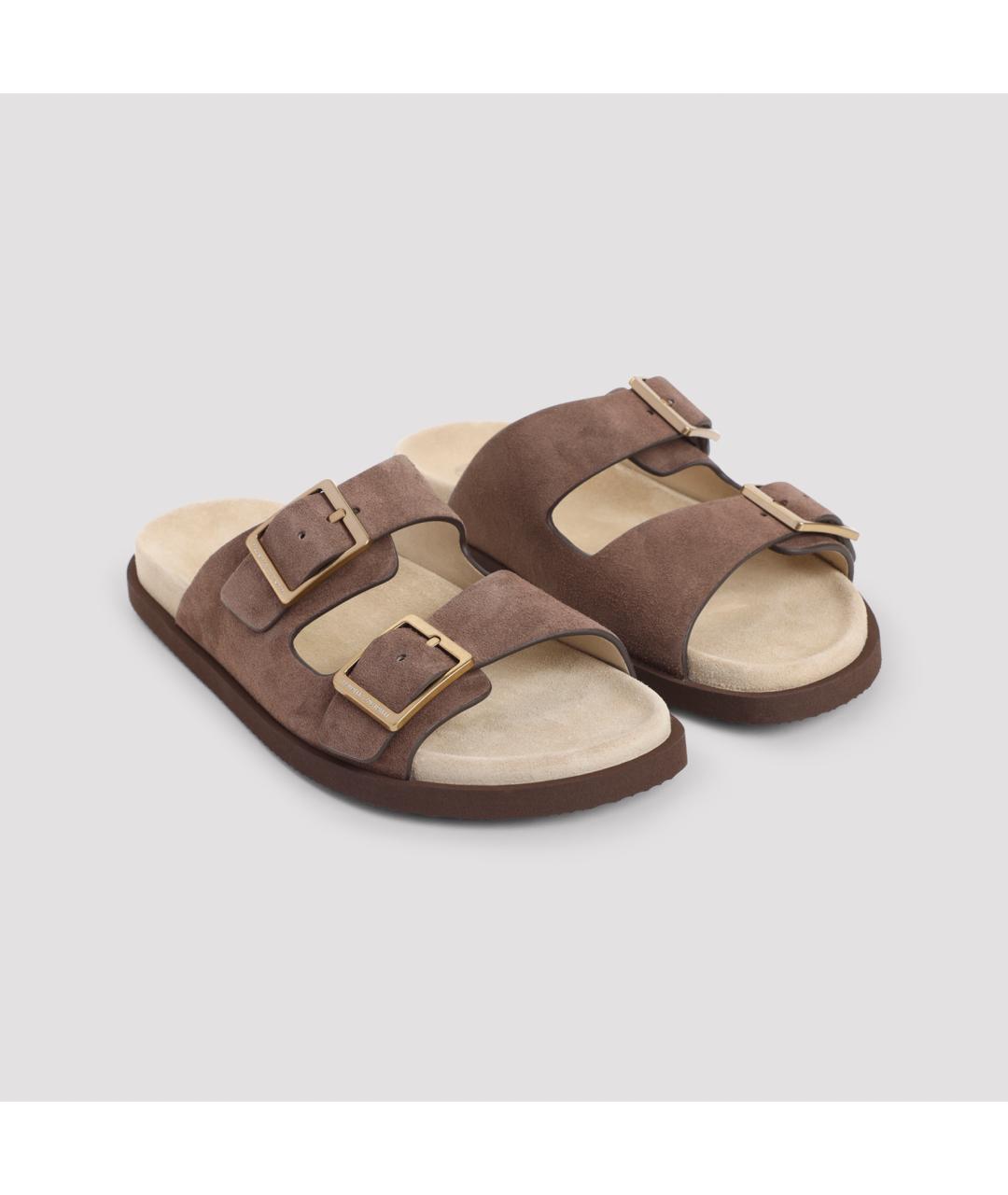 BRUNELLO CUCINELLI Коричневые замшевые шлепанцы, фото 5