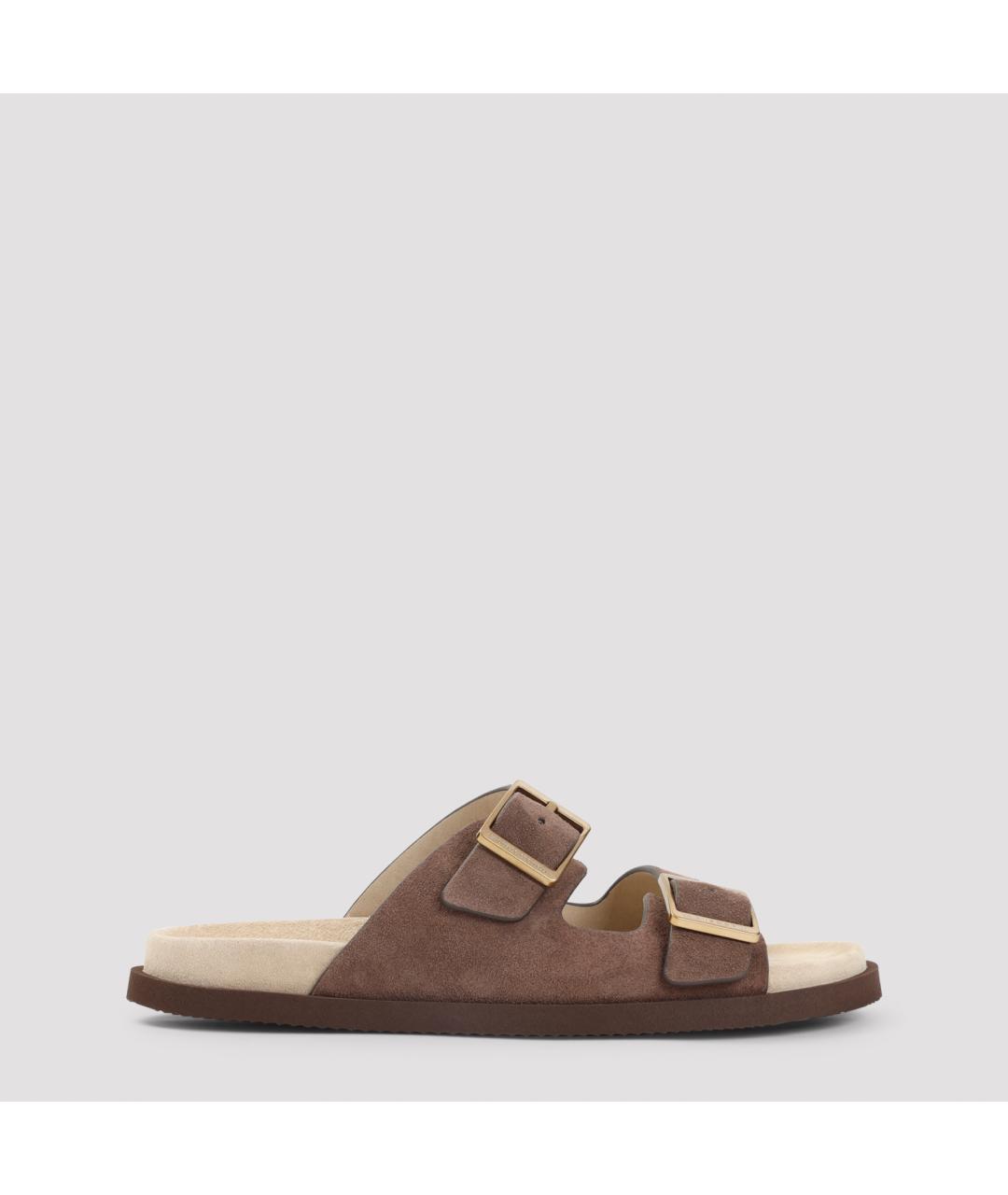 BRUNELLO CUCINELLI Коричневые замшевые шлепанцы, фото 2