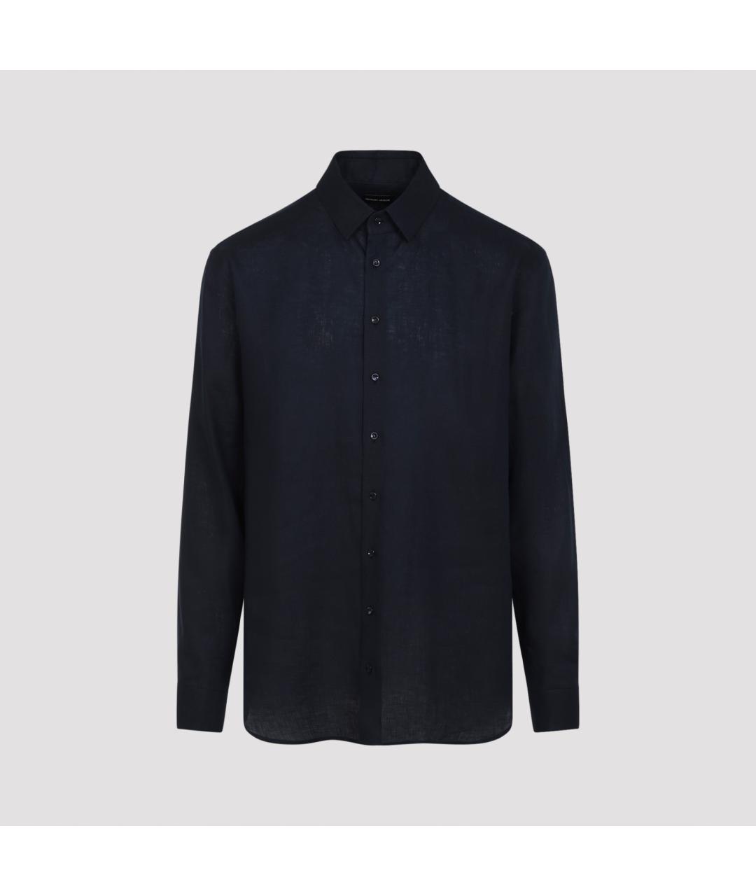 GIORGIO ARMANI Темно-синяя льняная кэжуал рубашка, фото 2