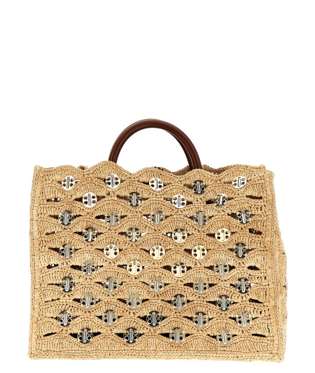 PACO RABANNE Бежевая пелетеная сумка тоут, фото 1