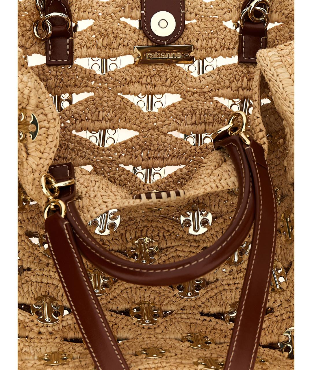 PACO RABANNE Бежевая пелетеная сумка тоут, фото 4