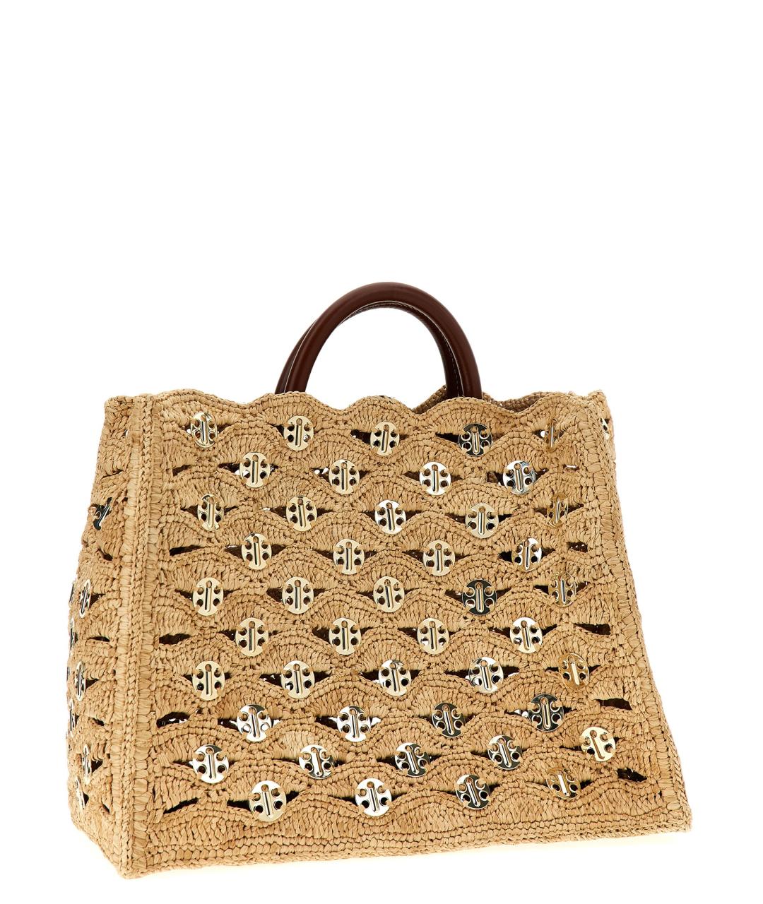 PACO RABANNE Бежевая пелетеная сумка тоут, фото 2