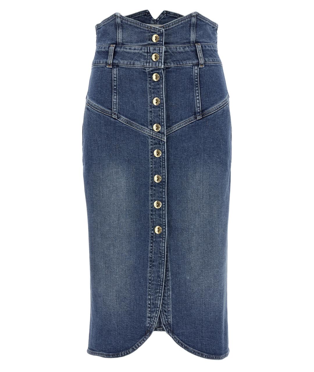 ELISABETTA FRANCHI Синяя хлопковая юбка миди, фото 1