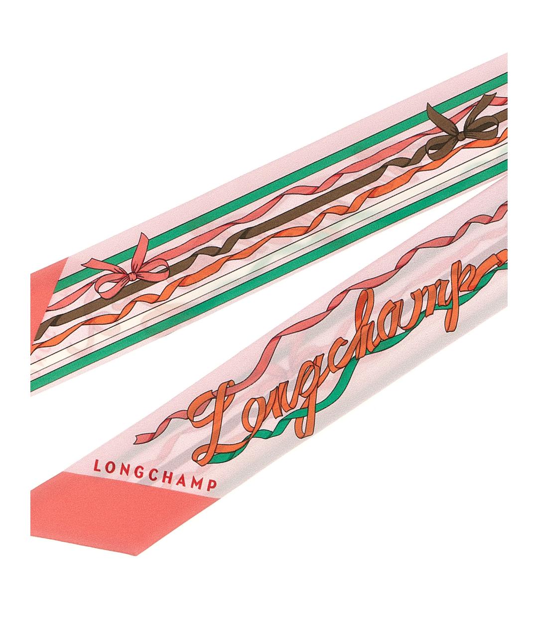 LONGCHAMP Розовый шелковый шарф, фото 3