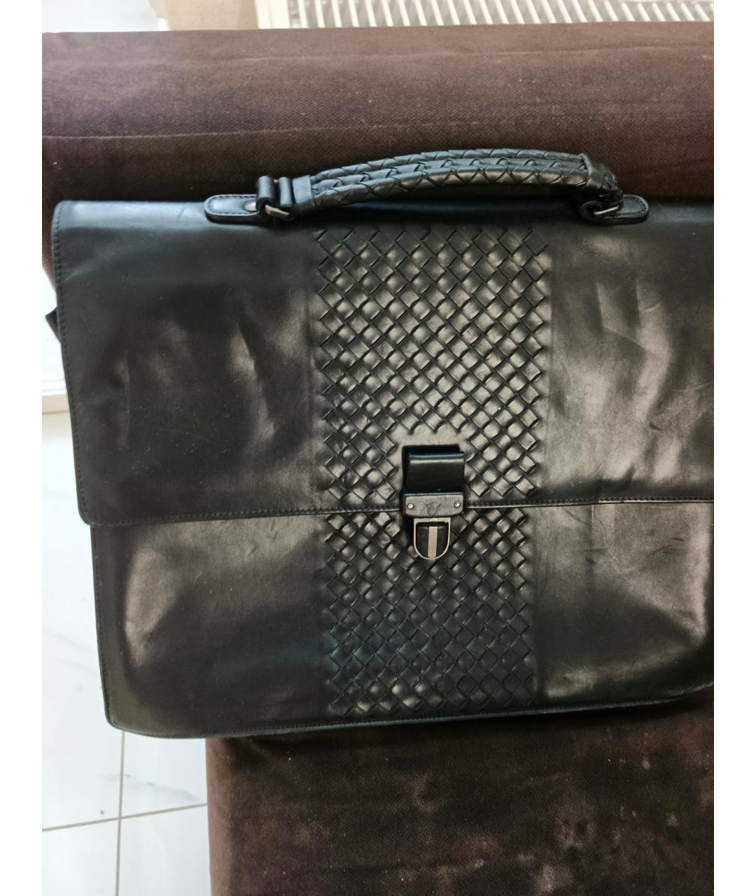 BOTTEGA VENETA Черный кожаный портфель, фото 9