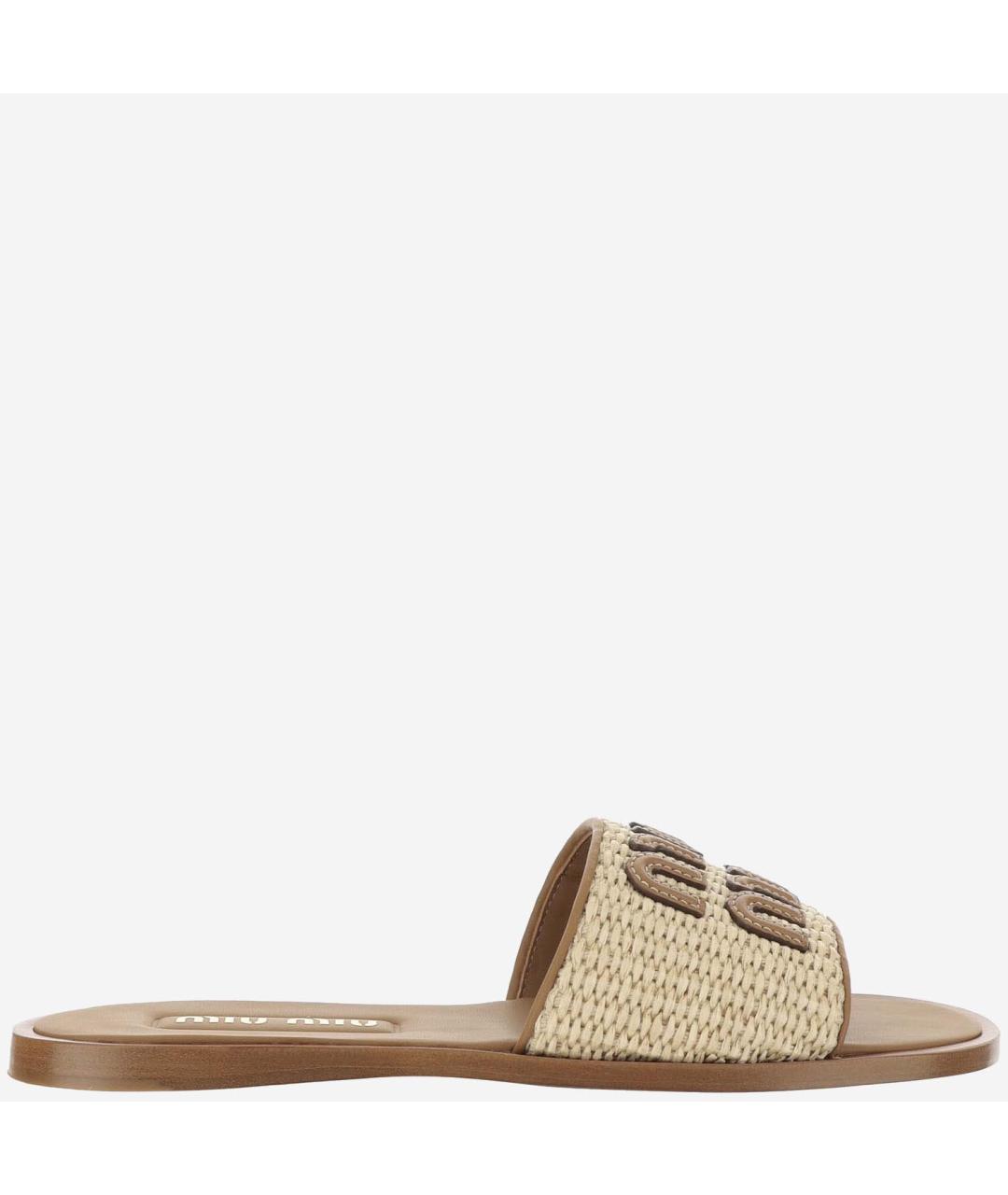 MIU MIU Бежевые шлепанцы, фото 5