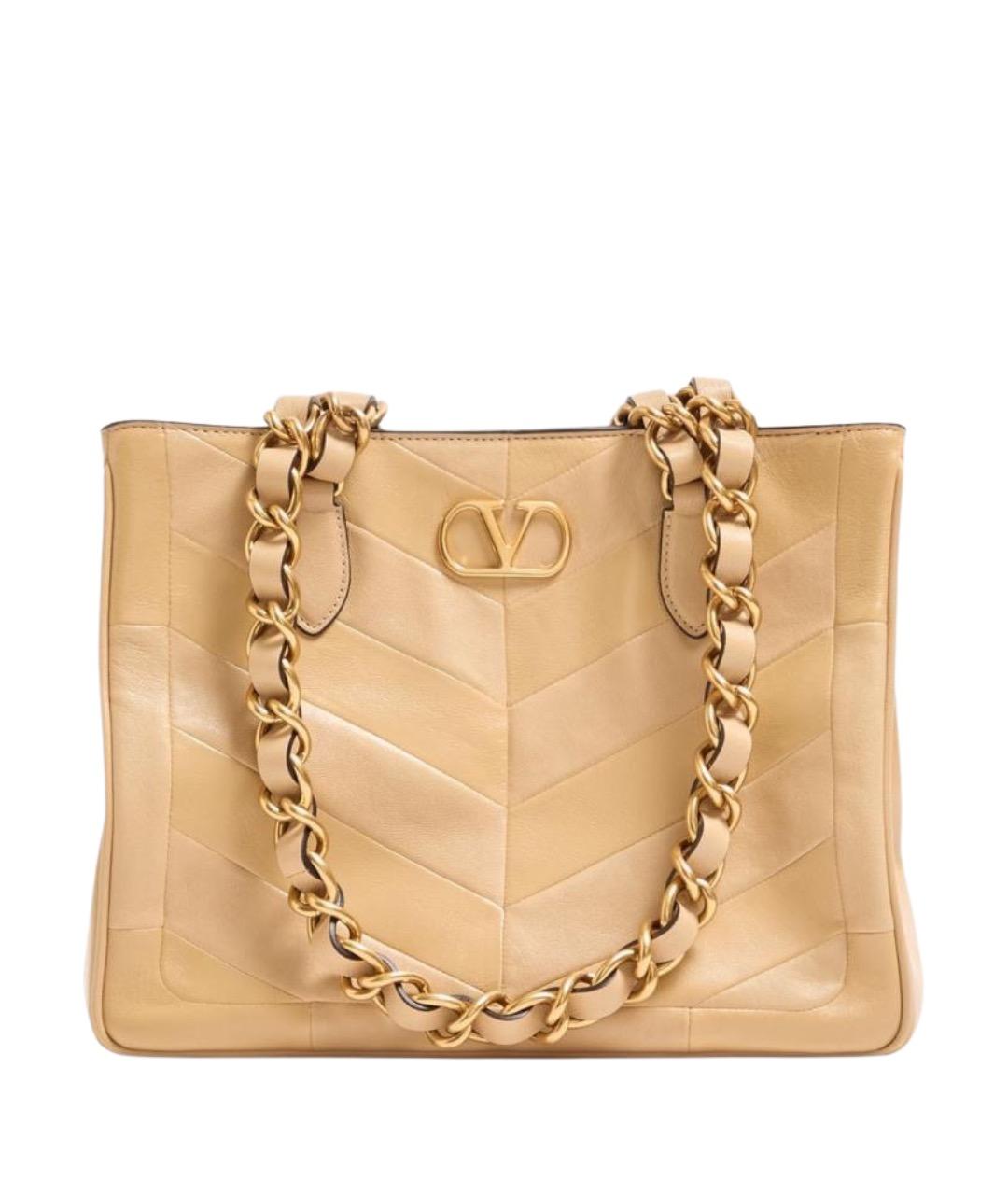 VALENTINO Бежевая кожаная сумка тоут, фото 1