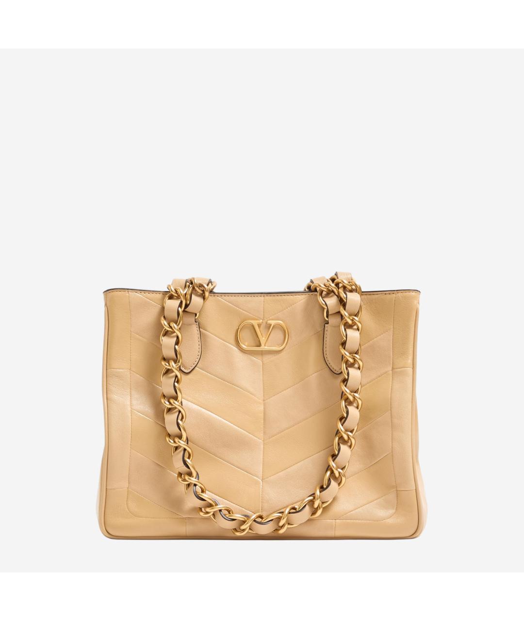 VALENTINO Бежевая кожаная сумка тоут, фото 5