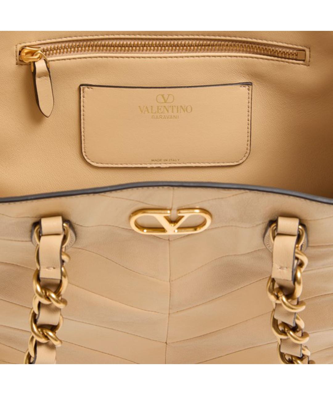 VALENTINO Бежевая кожаная сумка тоут, фото 4