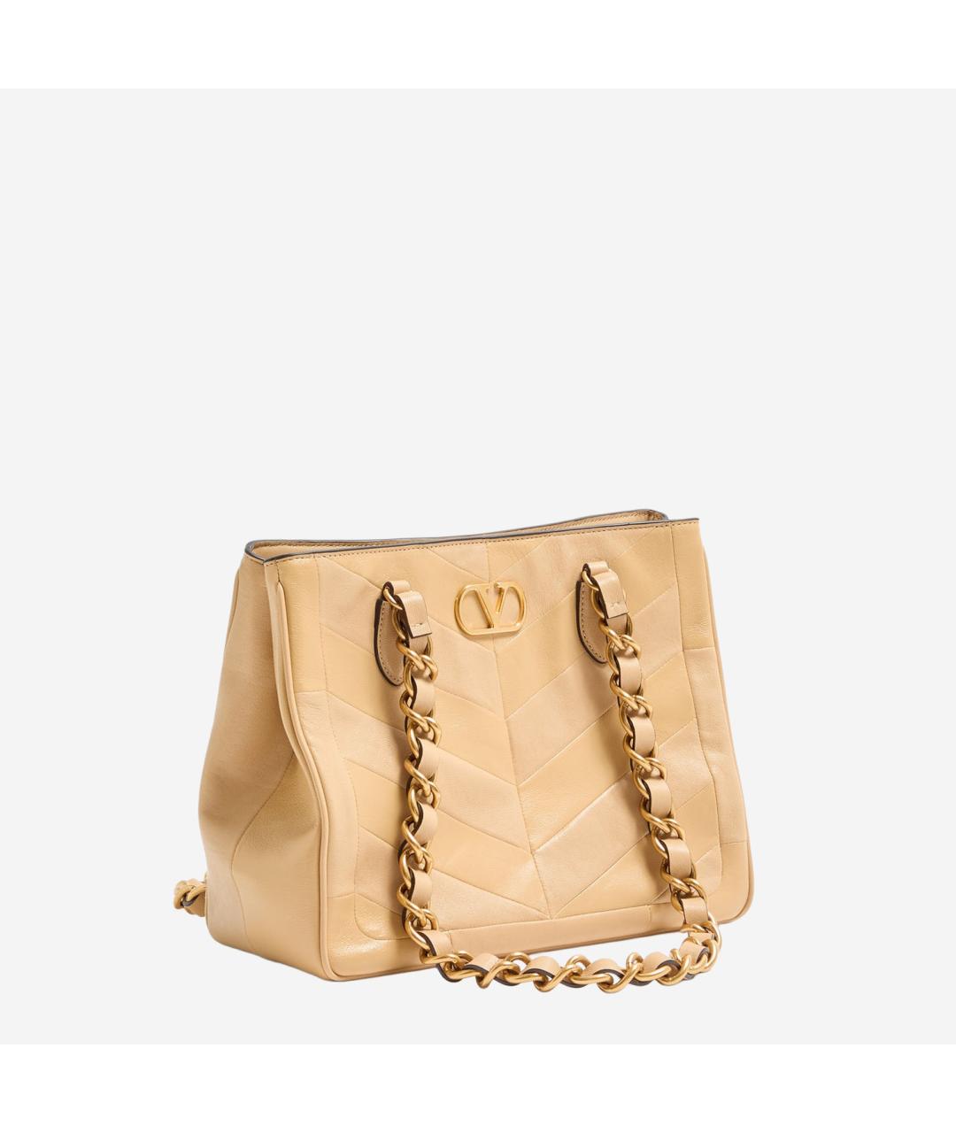 VALENTINO Бежевая кожаная сумка тоут, фото 2