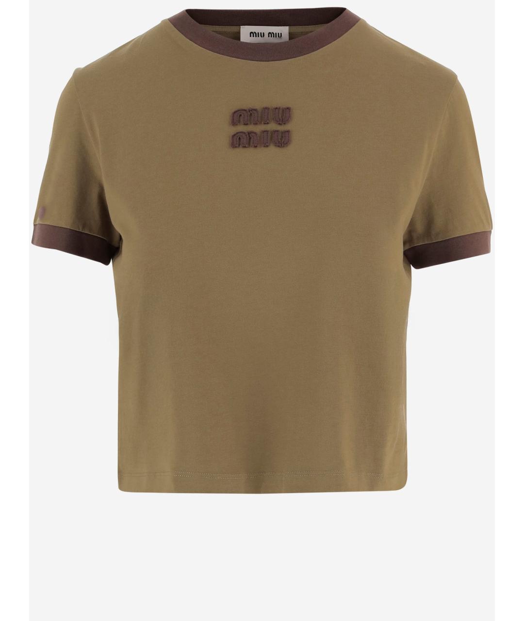 MIU MIU Зеленая хлопковая футболка, фото 4