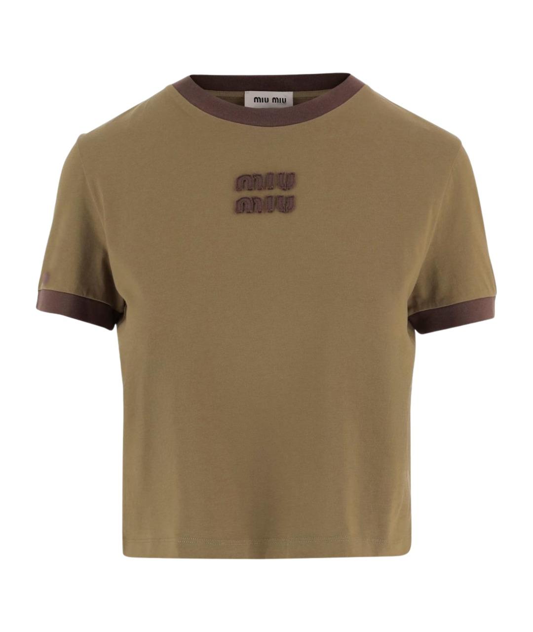 MIU MIU Зеленая хлопковая футболка, фото 1