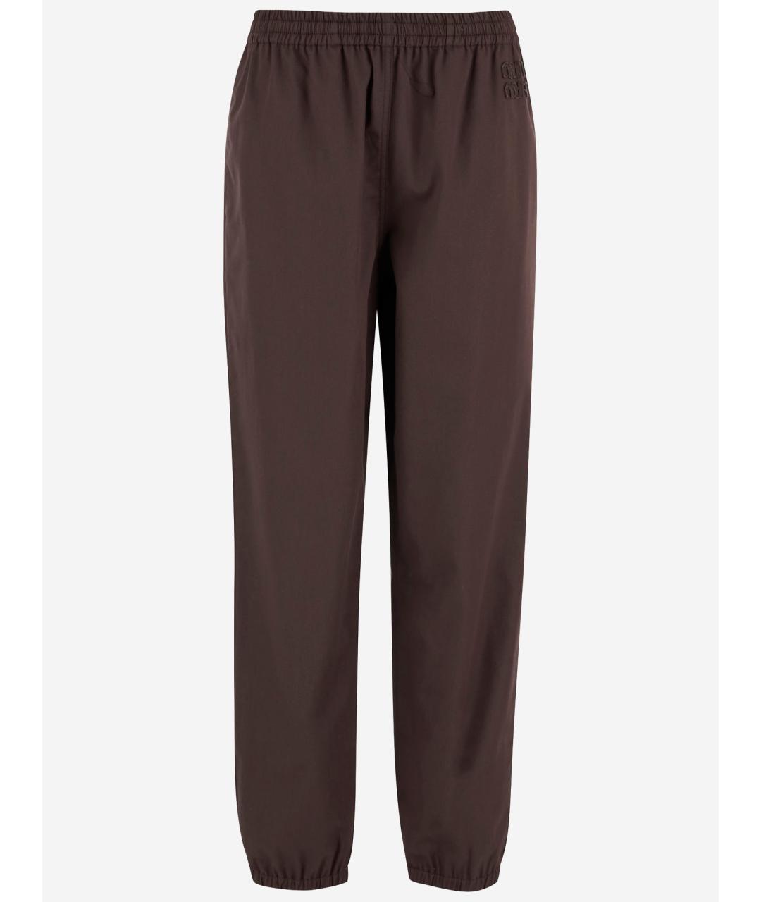 MIU MIU Коричневые хлопковые прямые брюки, фото 4