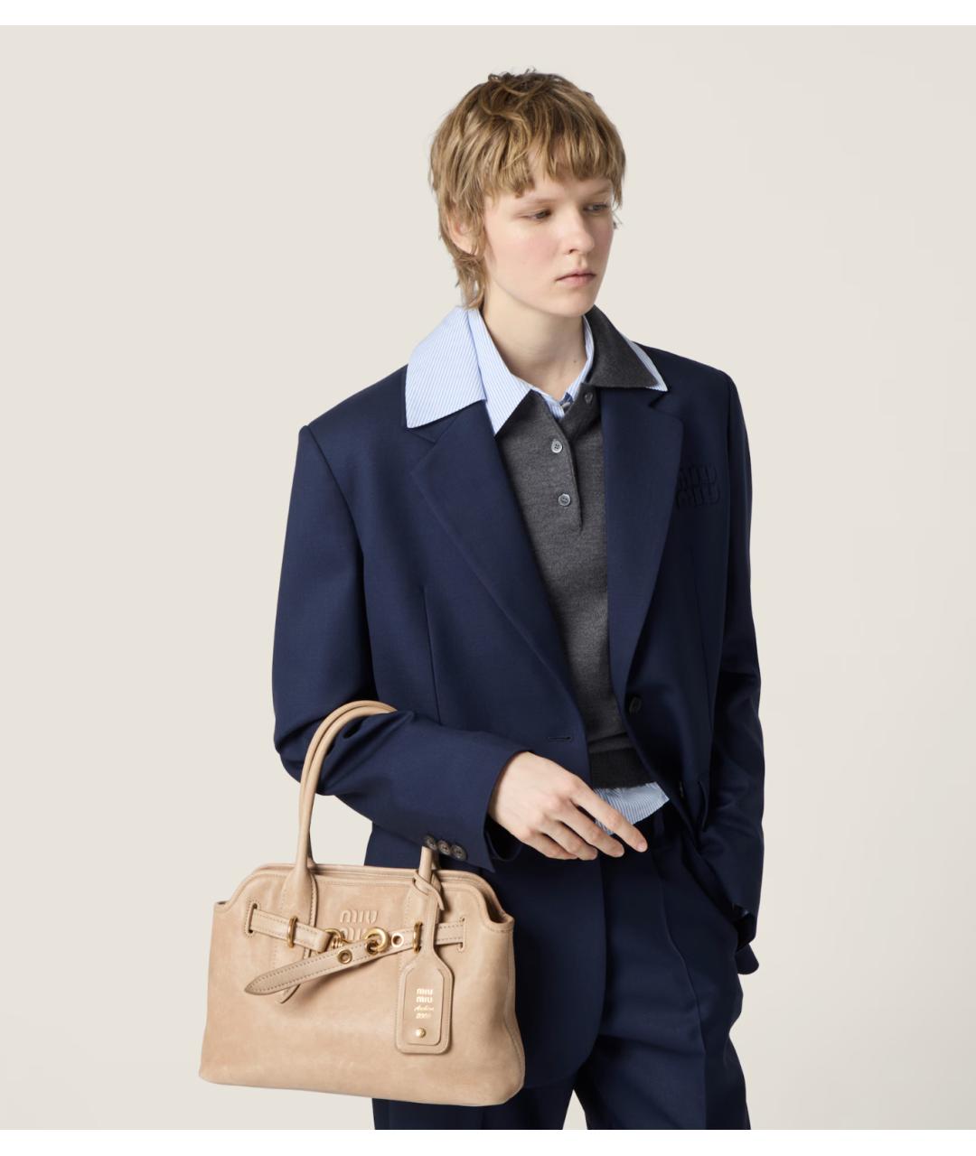 MIU MIU Бежевая кожаная сумка тоут, фото 4