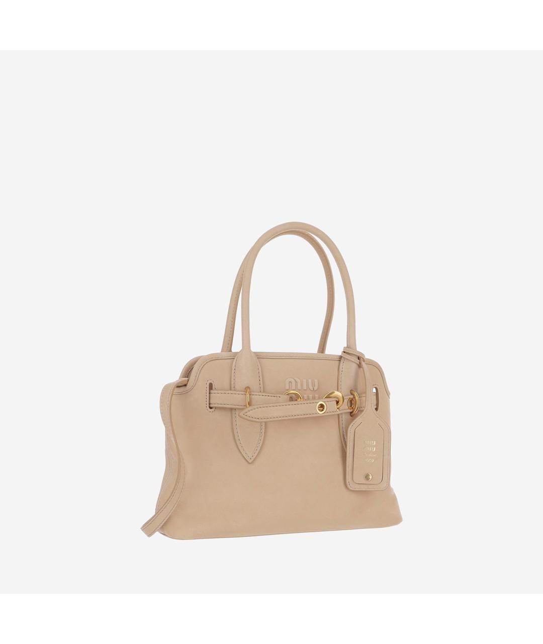 MIU MIU Бежевая кожаная сумка тоут, фото 2