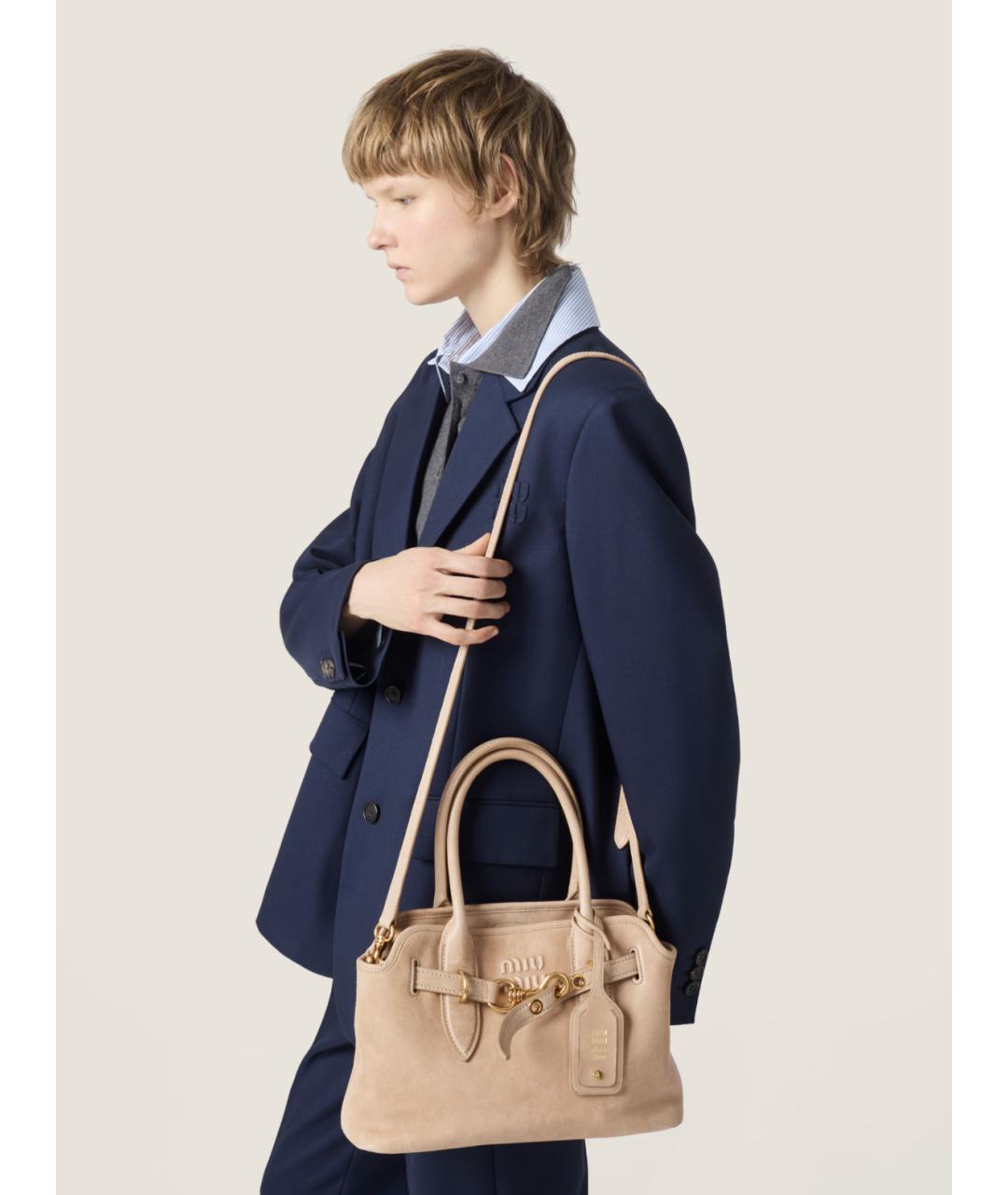 MIU MIU Бежевая кожаная сумка тоут, фото 8