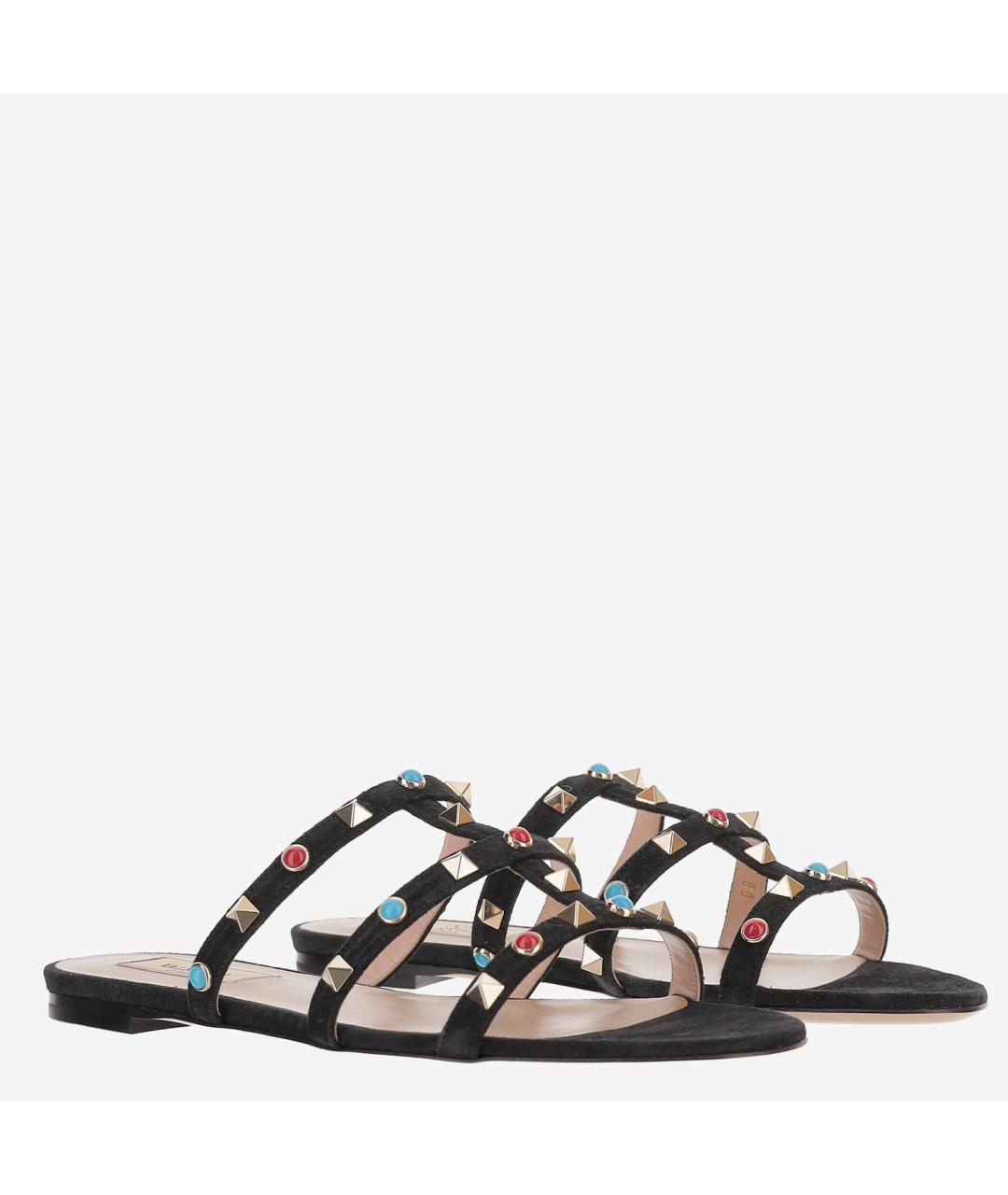 VALENTINO Черные кожаные шлепанцы, фото 2