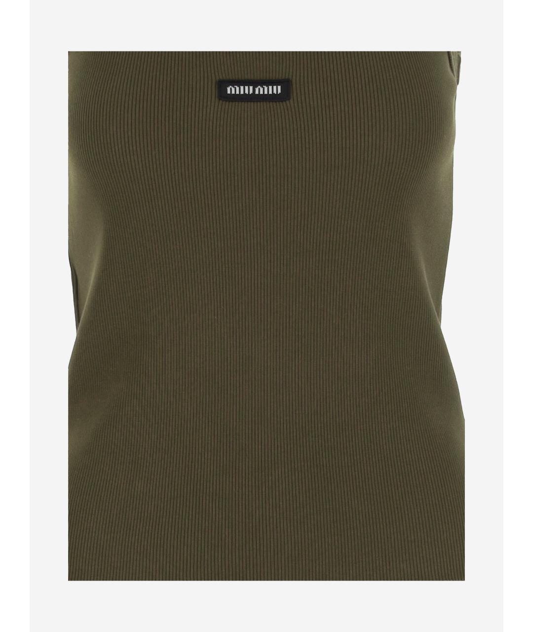 MIU MIU Зеленая хлопковая майка, фото 3
