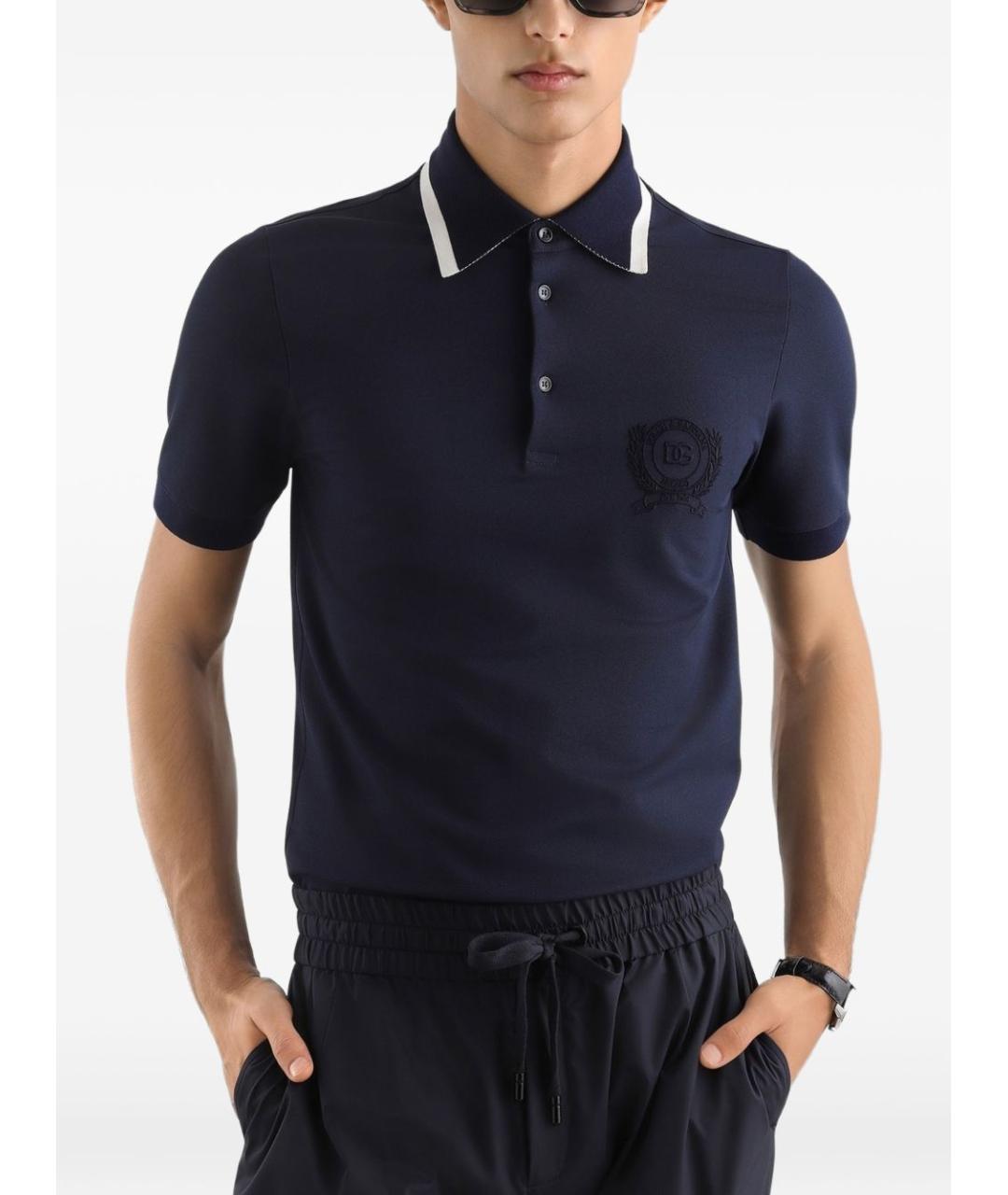 DOLCE&GABBANA Темно-синее поло с коротким рукавом, фото 3