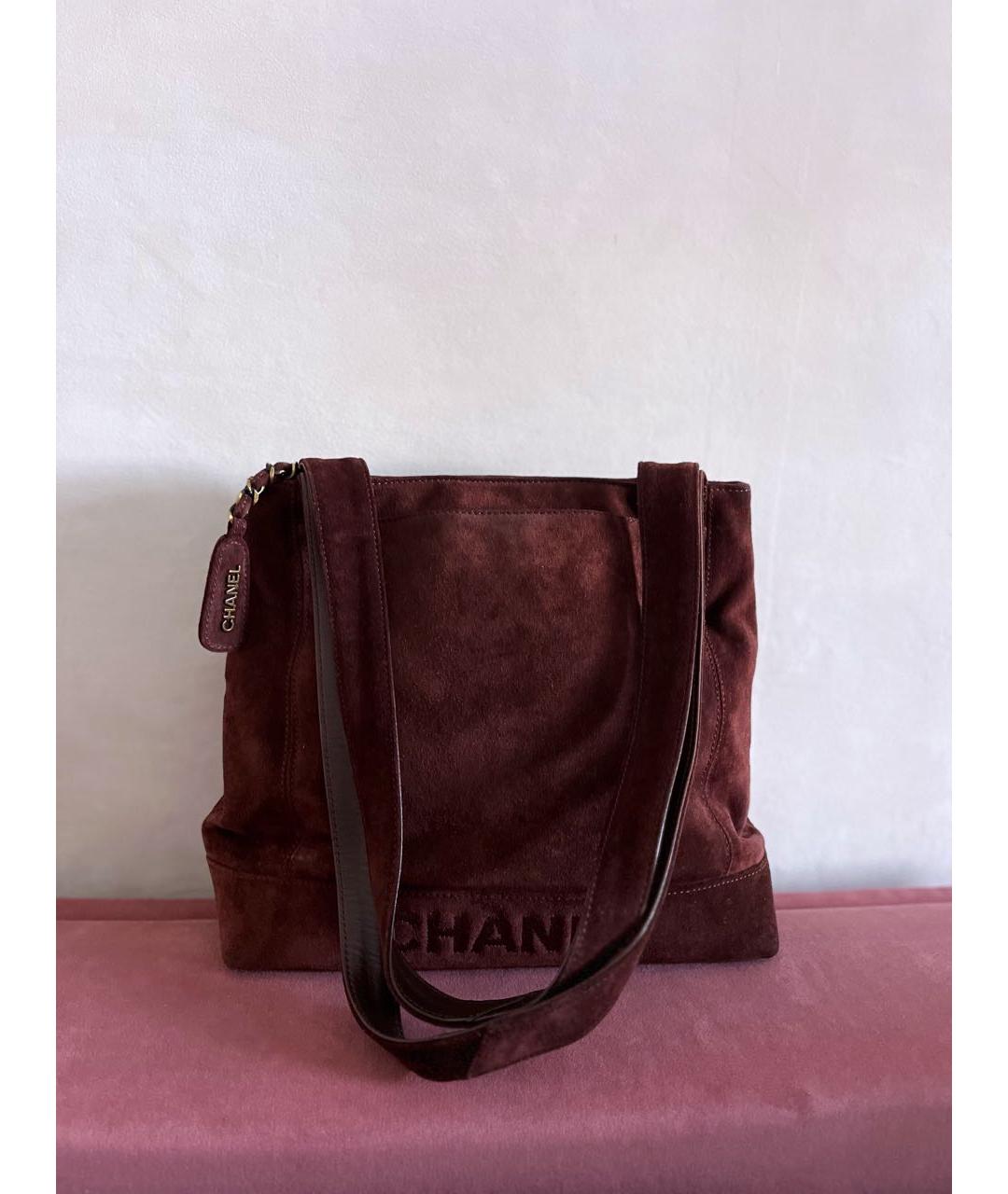 CHANEL Коричневая замшевая сумка тоут, фото 3