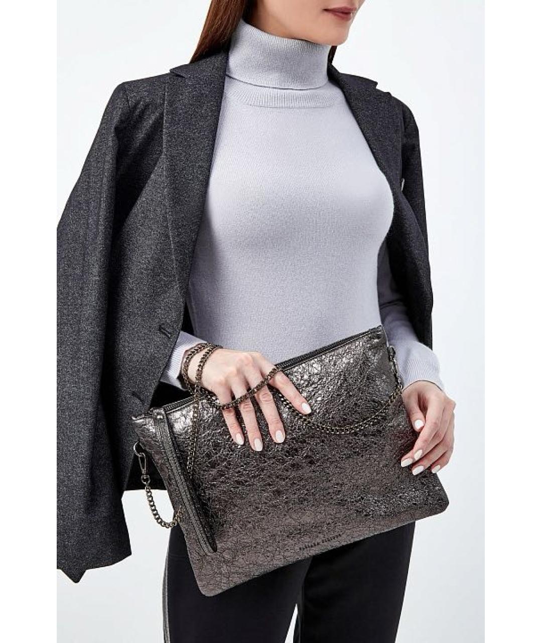 FABIANA FILIPPI Антрацитовая кожаная сумка с короткими ручками, фото 3