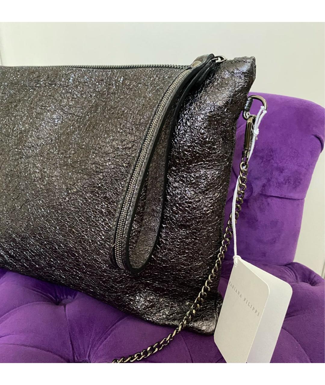 FABIANA FILIPPI Антрацитовая кожаная сумка с короткими ручками, фото 7