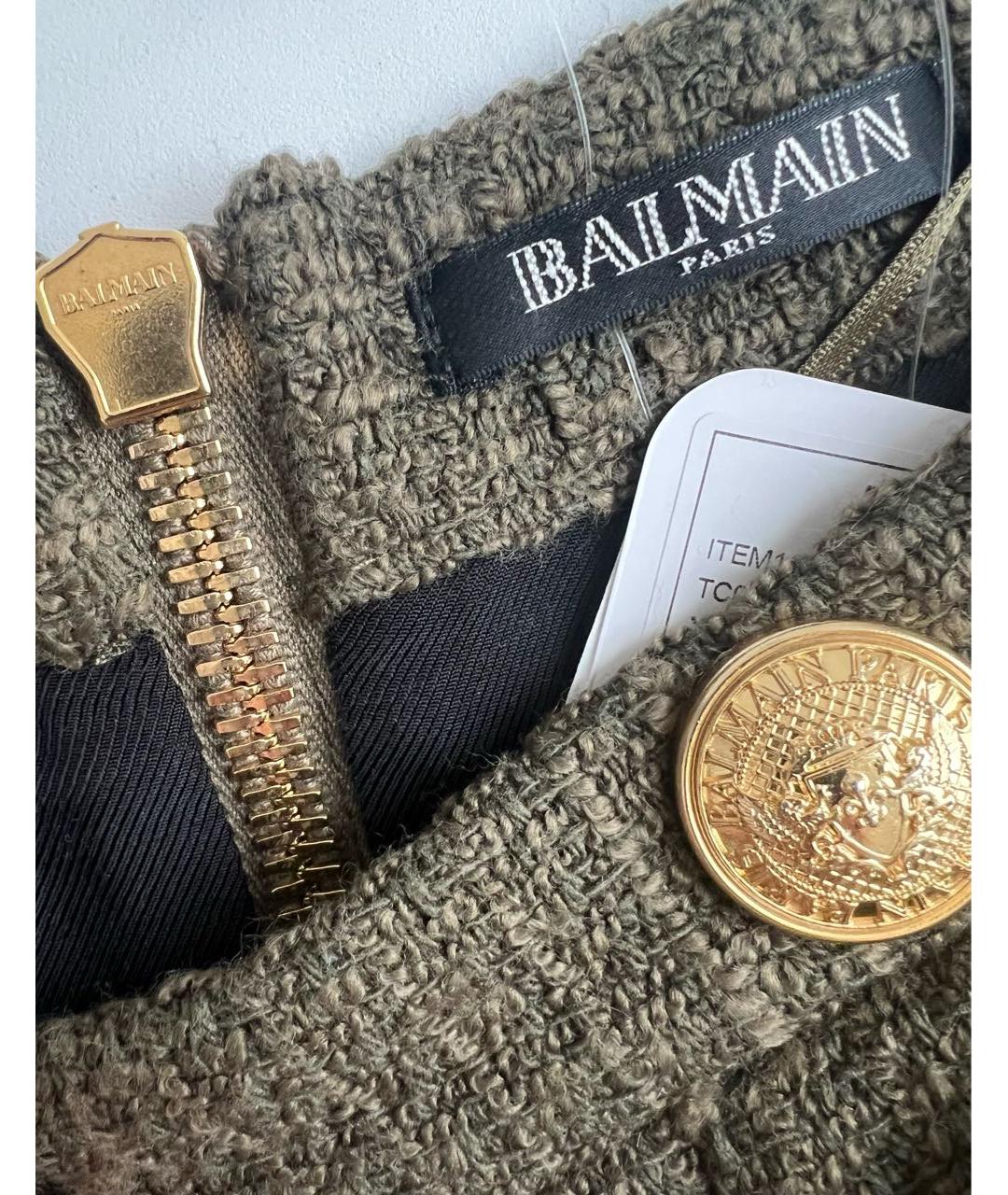 BALMAIN Хаки твидовая юбка мини, фото 2
