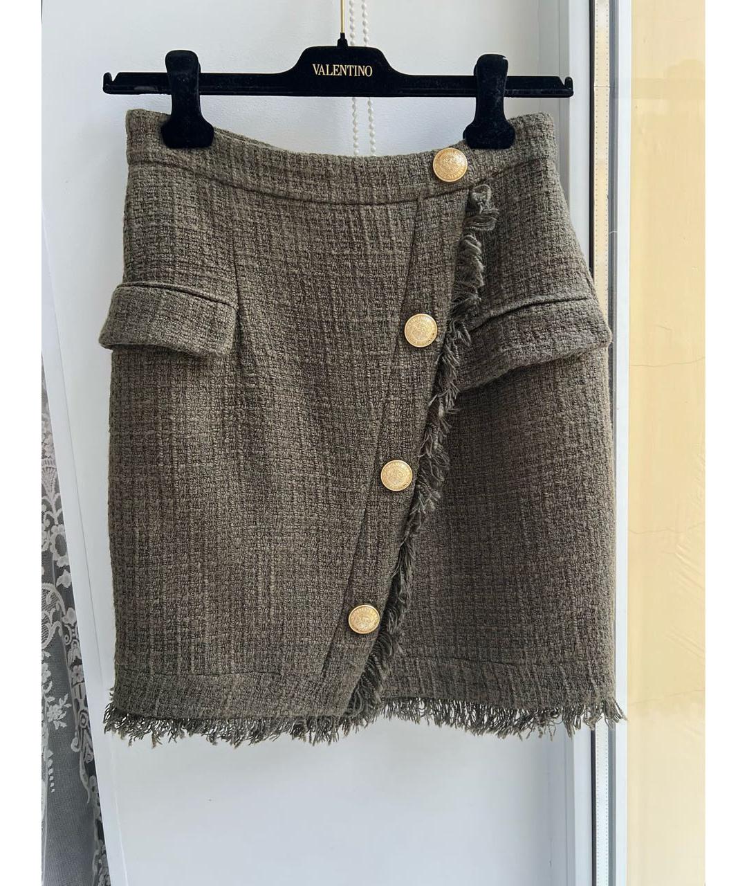 BALMAIN Хаки твидовая юбка мини, фото 5
