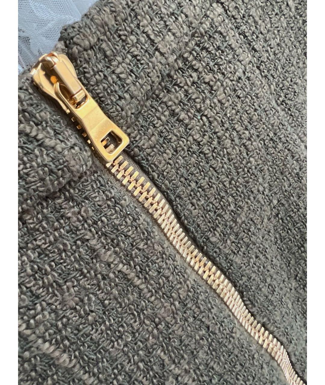 BALMAIN Хаки твидовая юбка мини, фото 3