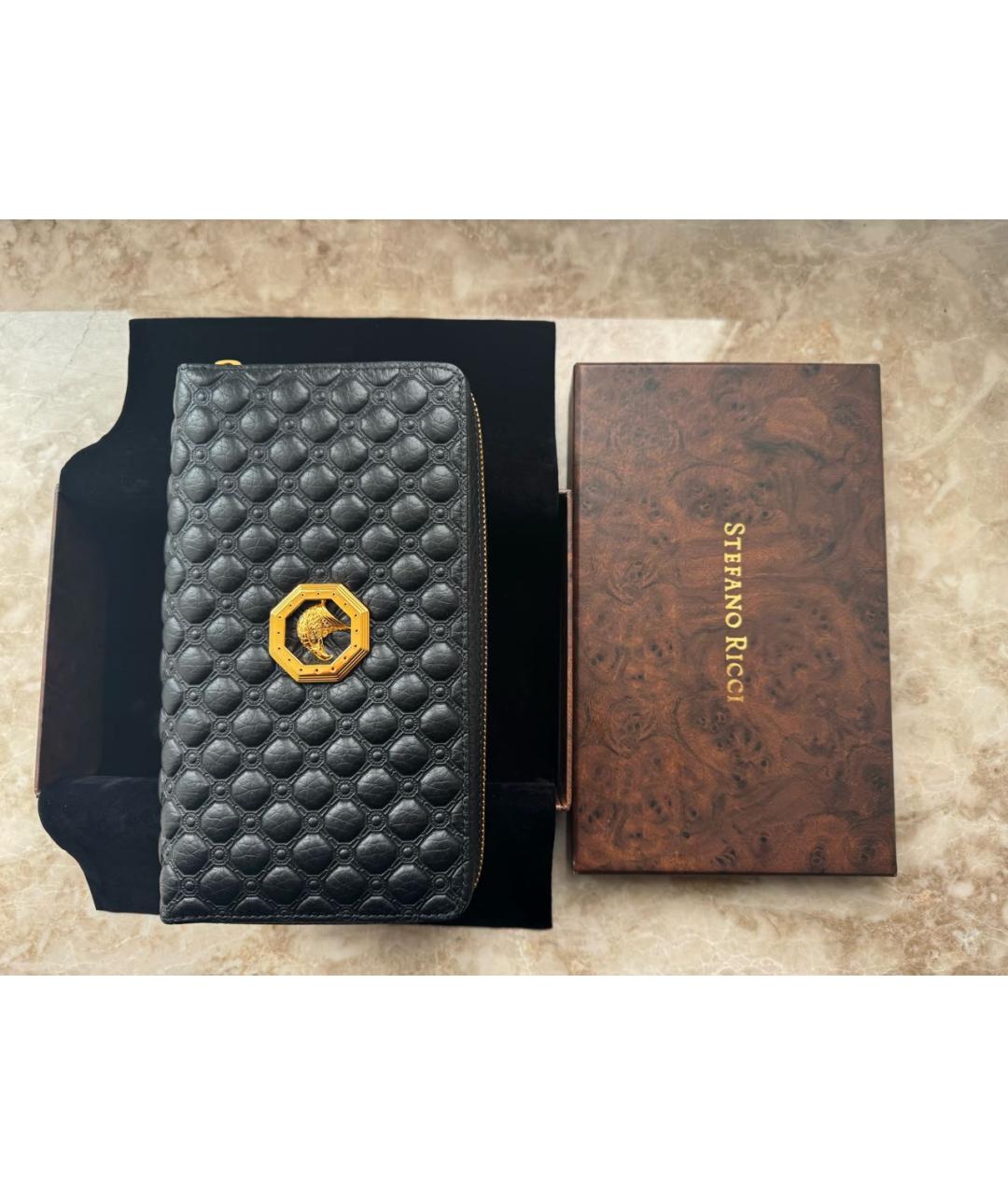STEFANO RICCI Черный кожаный кошелек, фото 2