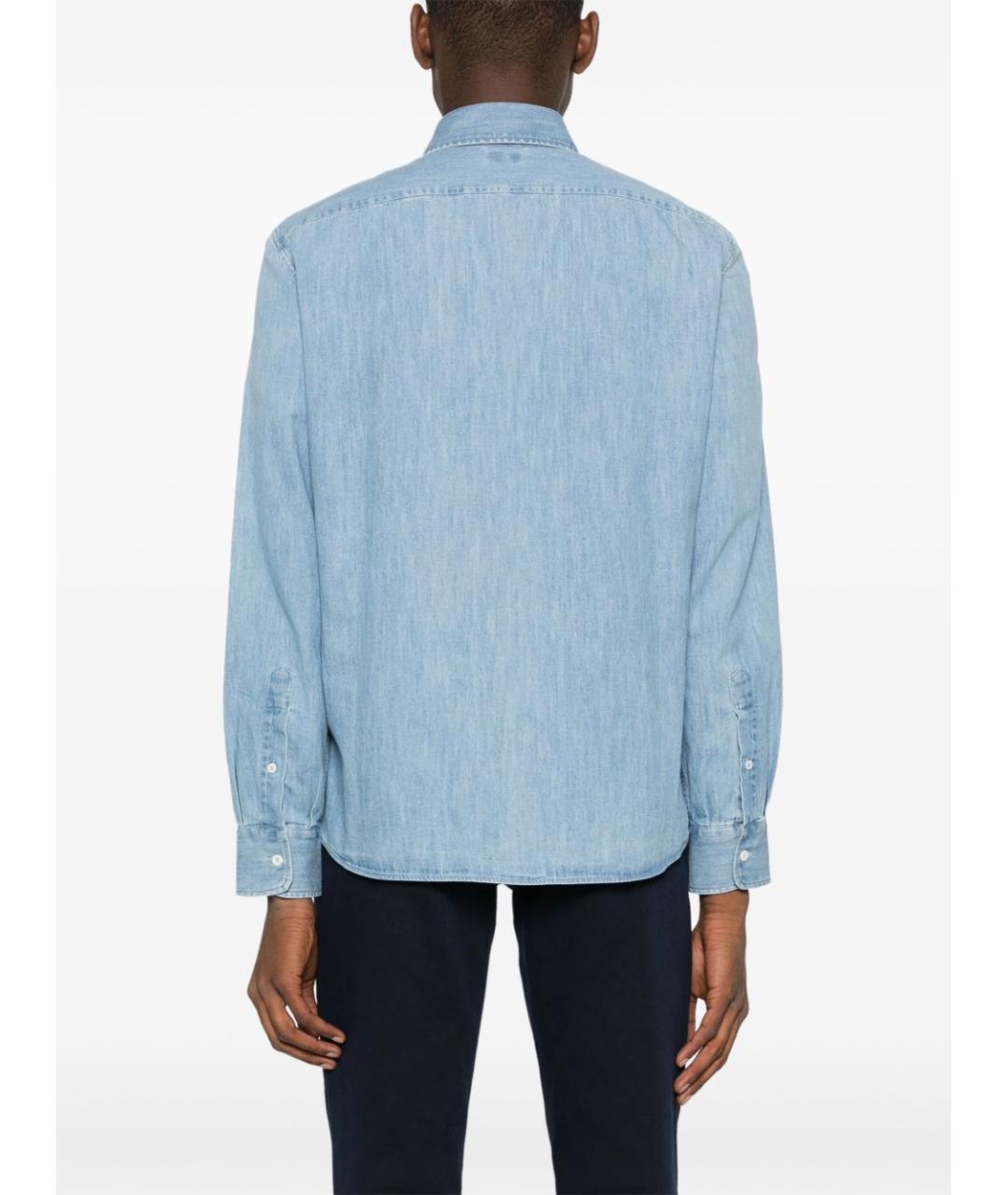 BRUNELLO CUCINELLI Голубая хлопковая кэжуал рубашка, фото 3