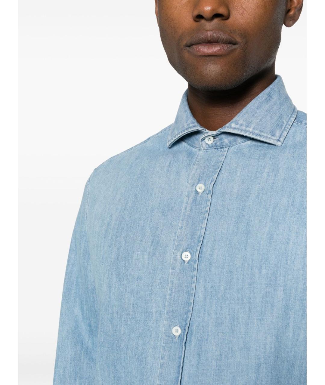BRUNELLO CUCINELLI Голубая хлопковая кэжуал рубашка, фото 5