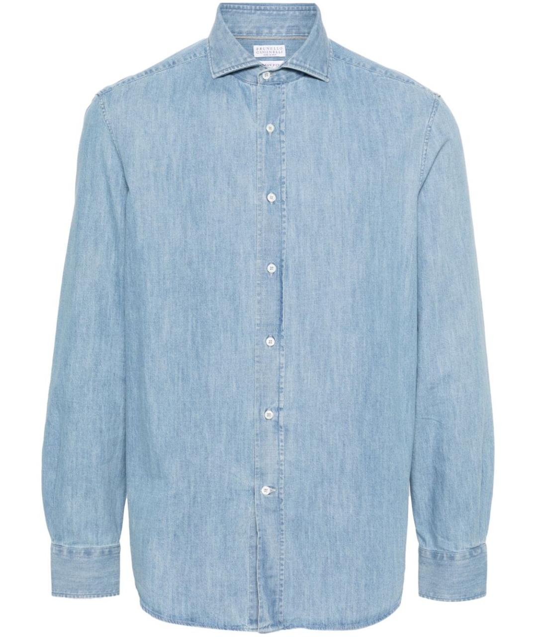 BRUNELLO CUCINELLI Голубая хлопковая кэжуал рубашка, фото 1